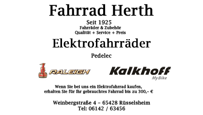Fahrrad Herth, Weinbergstraße 14, 65428 Rüsselsheim